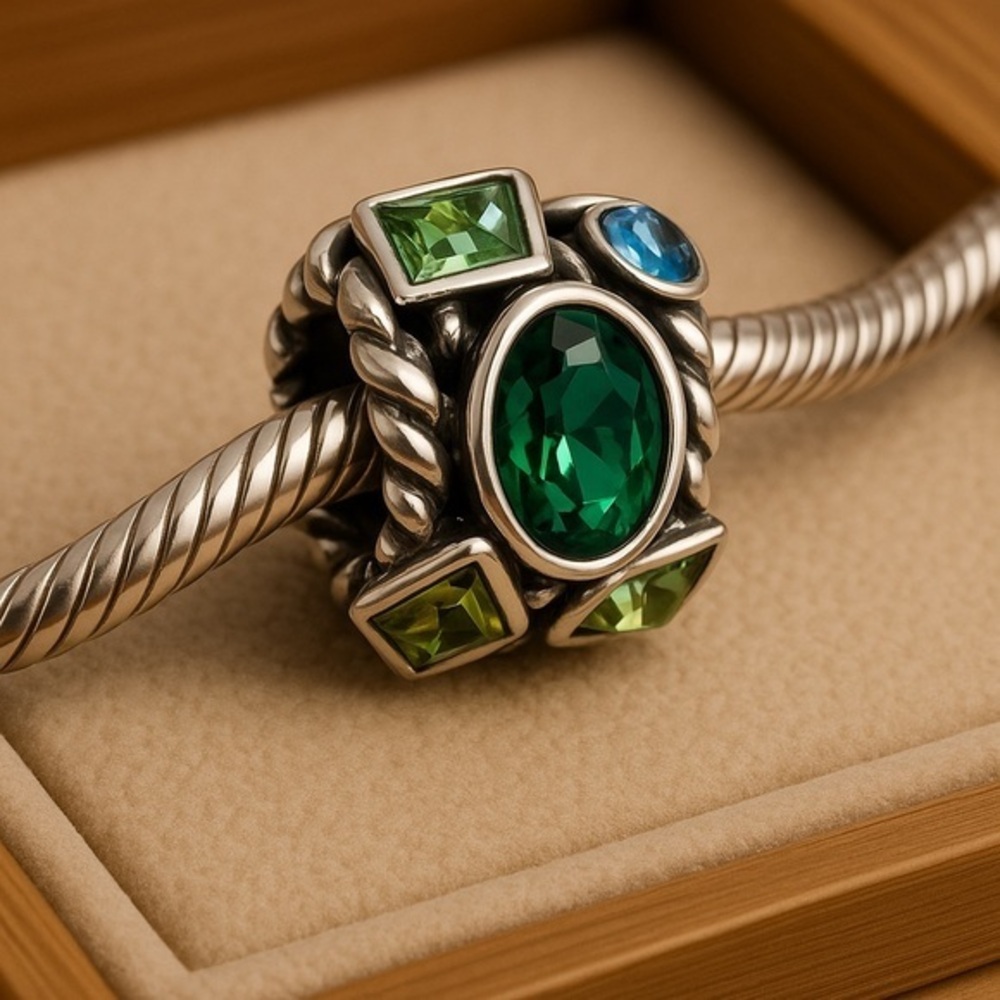 Chamilia .925 Silver Green Blue Marquis Swarovski Charm Bead EUC CHAM #255